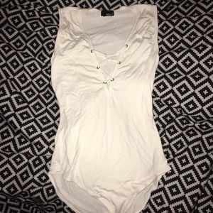 White Sleeveless V Cut Bodysuit